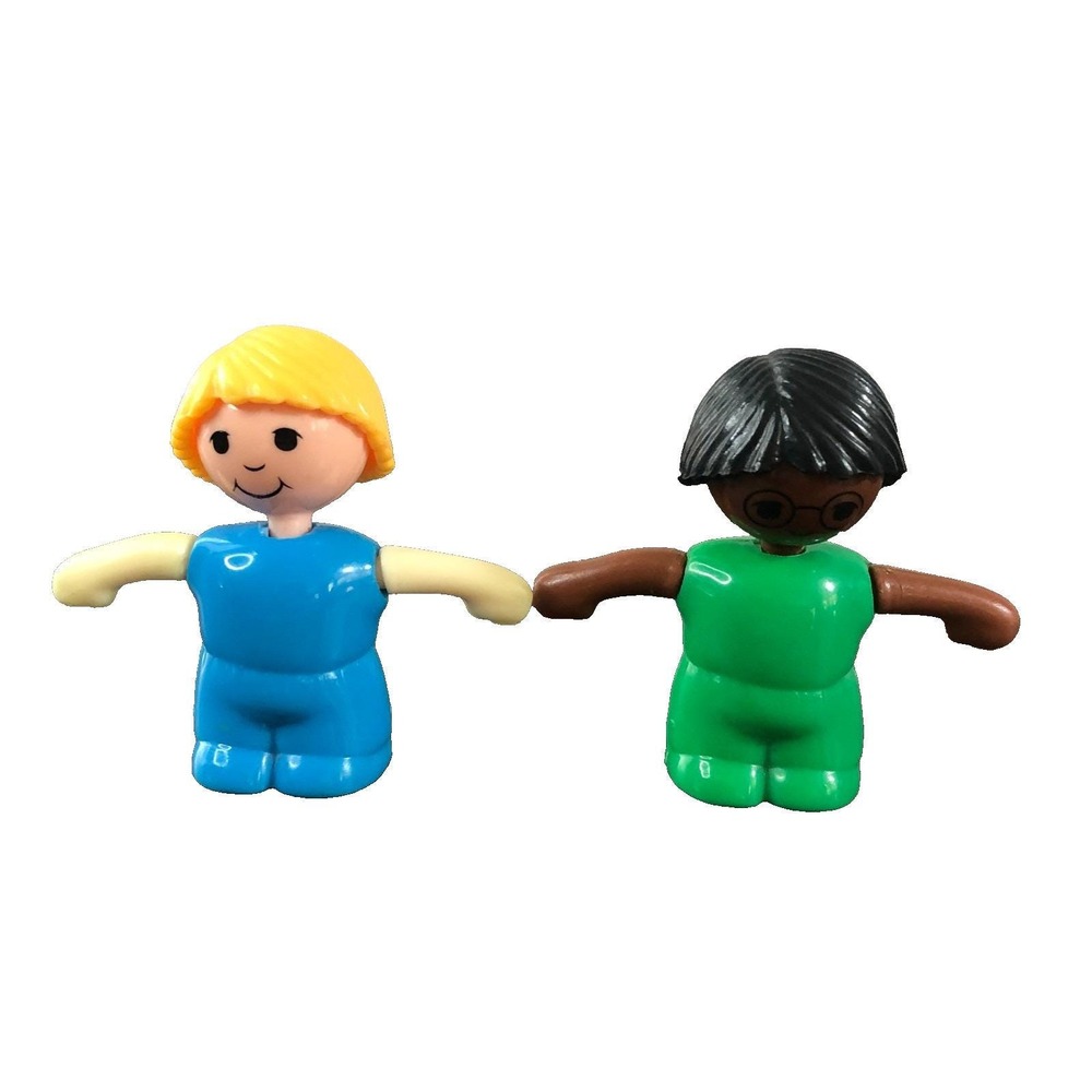 Vintage 80s 90s Little People‎ Plastic Moveable Head Girl Black White Lot Of 2